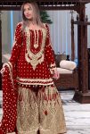 FANCY GEORGETTE EMBROIDERY SEQUENCE WITH LATKAN BORDER WORK TOP SHARARA WITH DUPATTA RED