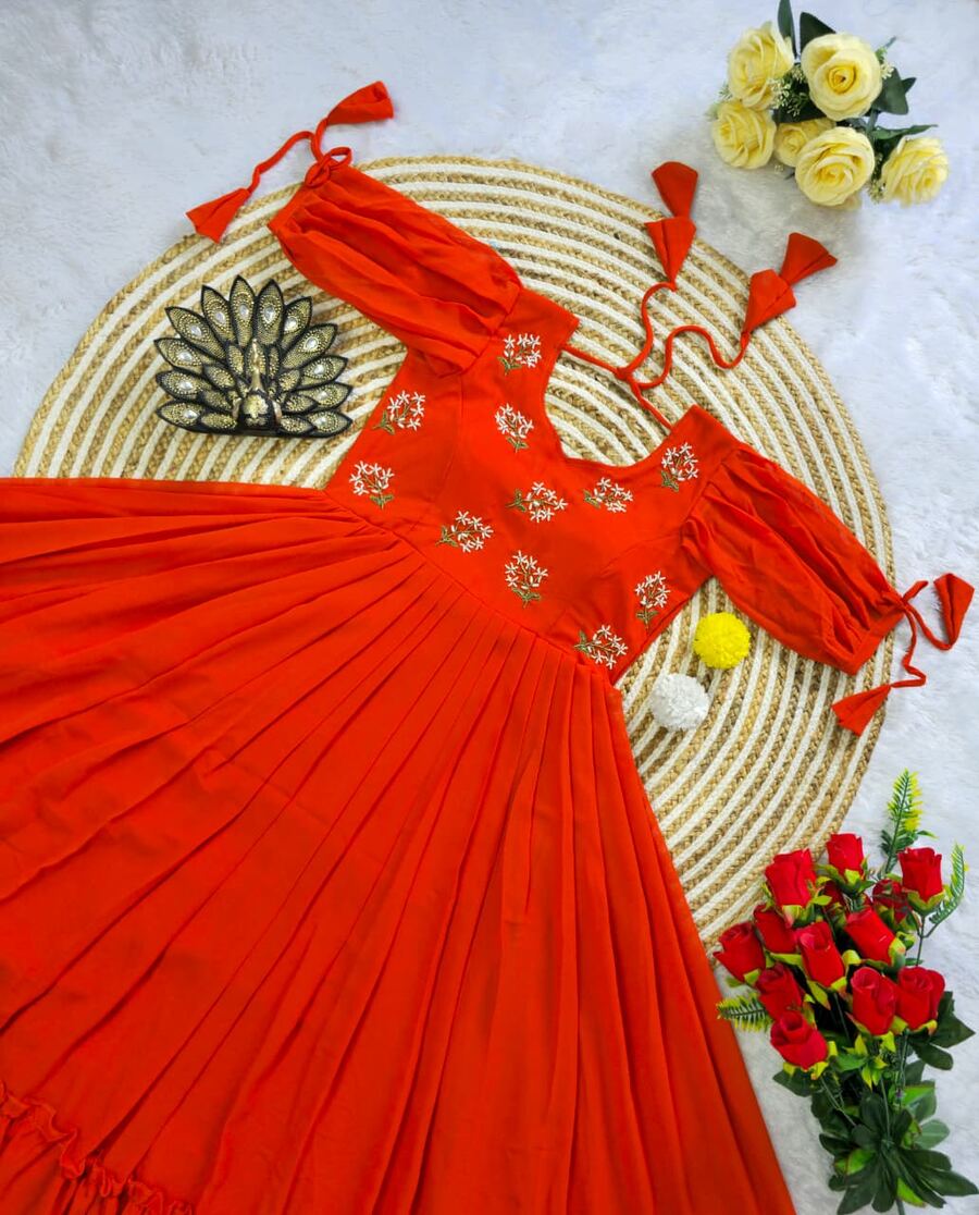 2FANCY GEORGETTE HAND WORK ONE PIECE PARTY WEAR WHOLESALALE PRICE ETHNIC GARMENT (14)