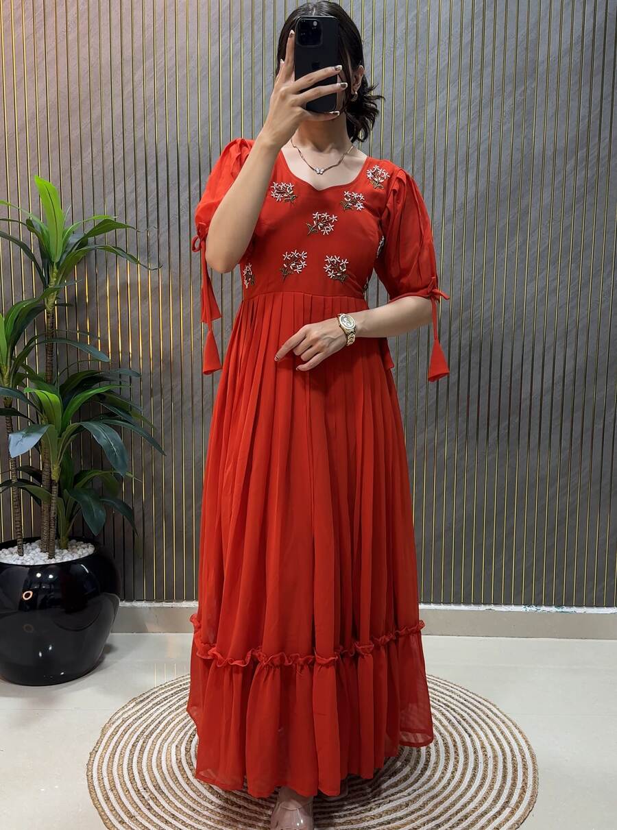 2FANCY GEORGETTE HAND WORK ONE PIECE PARTY WEAR WHOLESALALE PRICE ETHNIC GARMENT (15)