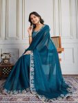 2FASHIONABLE CHIFFON SILK EMBROIDERY WITH CUTWORK BORDER SAREE WITH UNSTITCHED BLOUSE WEDDING WEAR WHOLESALE PRICE ETHNIC GARMENT (13)