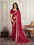 LATEST GEORGETTE RAJWADI BANDHEJ PRINT WITH EMBROIDERY WORK SAREE WITH UNSTITCHED BLOUSE RANI