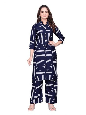 MODERN CREPE PRINTED WORK TOP BOTTOM SET BLUE