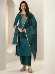 MODERN ROMAN SILK EMBROIDERY WORK TOP BOTTOM WITH DUPATTA GREEN