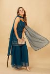 NEW ARRIVAL GEORGETTE SEQUENCE EMBROIDERY WORK TOP PALAZZO WITH DUPATTA TEAL