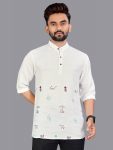 NEW ARRIVAL LINEN HAND-WOVEN MEN'S SHORT KURTA WHITE