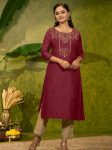 RICH LOOK MAGIC COTTON FOIL PRINT WORK ONLY KURTI MAROON