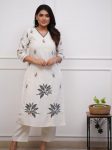 ATTRACTIVE ROMAN SILK EMBROIDERY WORK TOP BOTTOM SET WHITE