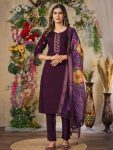 FABULOUS VISCOSE ROMAN SILK MULTI EMBROIDERY THREAD, WITH HAND WORK TOP BOTTOM WITH DUPATTA WINE