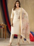 FASHIONABLE SHIMMER GOLD SILK MULTI EMBROIDERY THREAD, WITH HAND WORK TOP BOTTOM WITH DUPATTA WHITE OFF WHITE