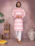 LATEST COTTON SEQUENCE WORK AND PRINTED MEN'S KURTA PAYJAMA PINK