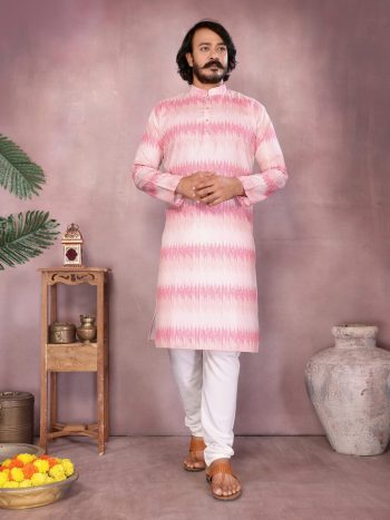 LATEST COTTON SEQUENCE WORK AND PRINTED MEN'S KURTA PAYJAMA PINK