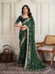 LATEST GEORGETTE RAJWADI BANDHEJ PRINT WITH EMBROIDERY WORK SAREE WITH UNSTITCHED BLOUSE GREEN