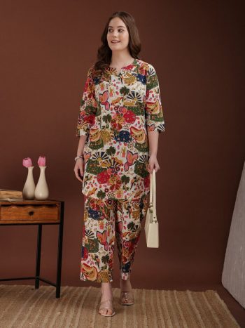 LATEST HEAVY RAYON PRINT WORK CO-ORD SET MULTI