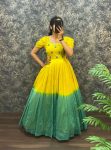 LATEST MUL COTTON HANDWORK ONE PEICE DRESS YELLOW