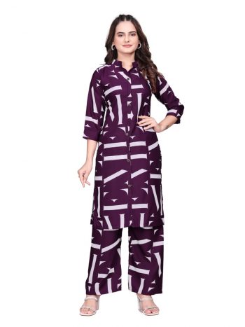 MODERN CREPE PRINTED WORK TOP BOTTOM SET WINE