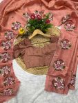 MODERN GOLD CRUSH MULTI COLOR THREAD WORK SAREE WITH UNSTITCHED BLOUSE PEACH