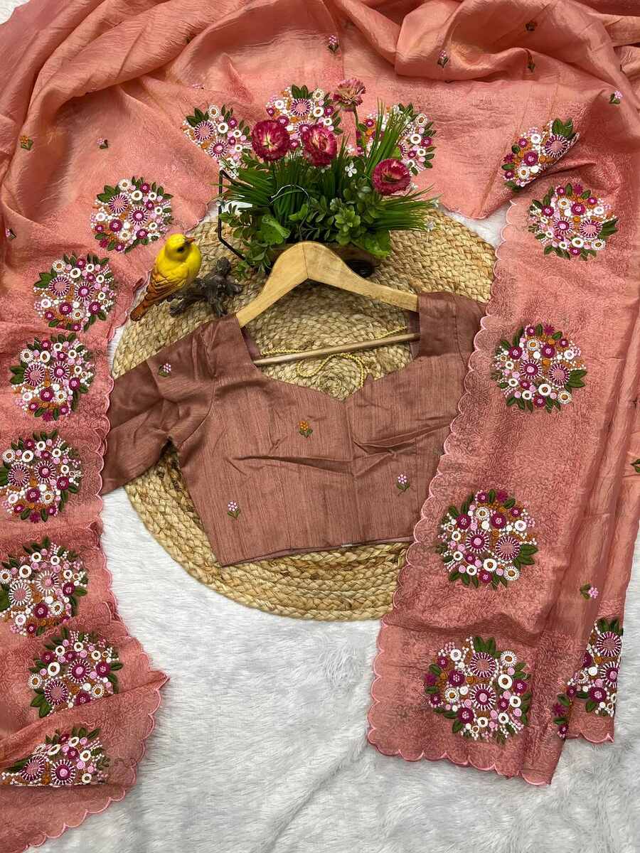 3MODERN GOLD CRUSH MULTI COLOR THREAD WORK SAREE WITH UNSTITCHED BLOUSE WEDDING WEAR WHOLESALE PRICE ETHNIC GARMENT (14)