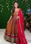 MOST PICKED VICHITRA SILK JACQUARD WORK ANARKALI TOP WITH DUPATTA ORANGE