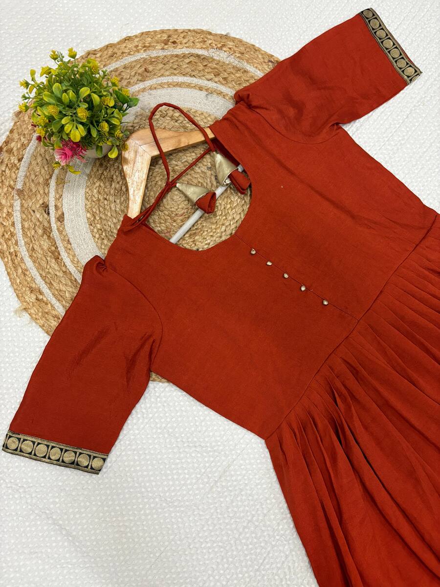 3MOST PICKED VICHITRA SILK JACQUARD WORK ANARKALI TOP WITH DUPATTA FESTIVE WEAR WHOLESALE PRICE ETHNIC GARMENT (6)