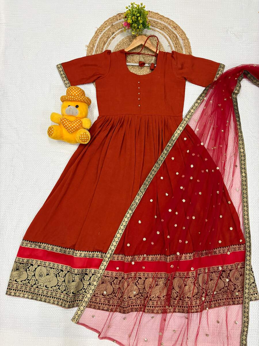 3MOST PICKED VICHITRA SILK JACQUARD WORK ANARKALI TOP WITH DUPATTA FESTIVE WEAR WHOLESALE PRICE ETHNIC GARMENT (7)