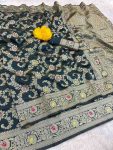 NEW ARRIVAL BANARASI SILK FLOWERS AND MINA WITH ZARI WEAVING BORDER WORK SAREE WITH UNSTITCHED BLOUSE DARK GREEN