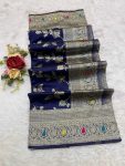 3NEW ARRIVAL BANARASI SILK FLOWERS AND MINA WITH ZARI WEAVING BORDER WORK SAREE WITH UNSTITCHED BLOUSE FESTIVE WEAR WHOLESALE PRICE ETHNIC GARMENT (10)