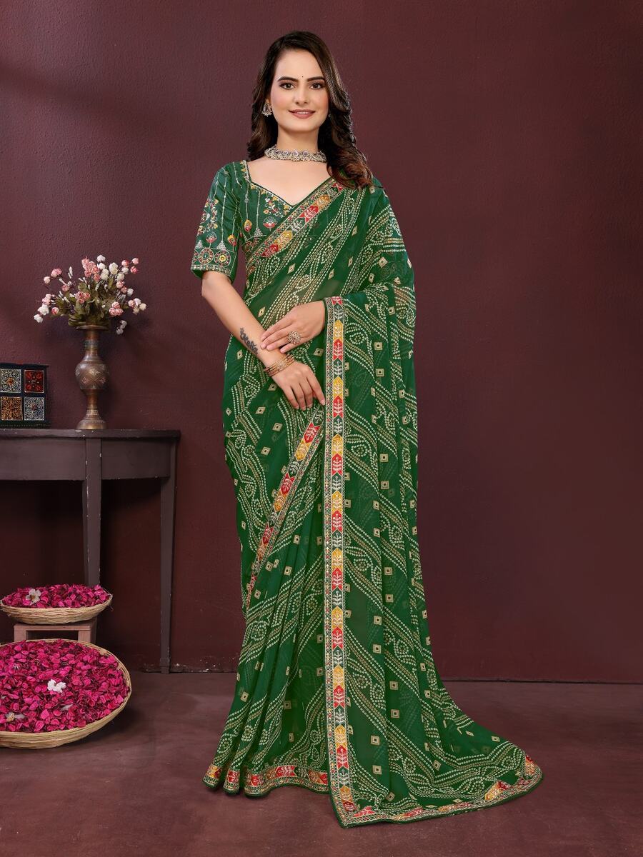 3NEW ARRIVAL GEORGETTE DIGITAL PRINT WITH EMBROIDERY WORK BORDER WORK SAREE WITH UNSTITCHED BLOUSE FESTIVE WEAR WHOLESALE PRICE ETHNIC GARMENT (22)