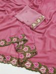 NEW ARRIVAL GEORGETTE MULTI THREAD EMBROIDERY WORK SAREE WITH UNSTITCHED BLOUSE PINK