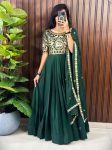 RICH LOOK STAR GEORGETTE SILK EMBROIDERY WORK GOWN WITH DUPATTA GREEN