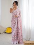ATTRACTIVE BRIGHT MOSS SATIN PRINTED WORK SAREE WITH UNSTITCHED BLOUSE PINK
