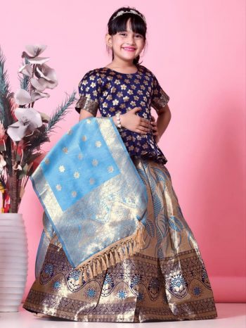ATTRACTIVE JACQUARD WEAVING DESIGN WORK LEHENGA CHOLI WITH DUPATTA BLUE