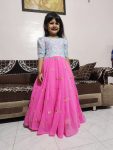 DESIGNER GEORGETTE SILK EMBROIDERY SEQUENCE WORK WITH TOP FULL PRINTED WORK KID'S GOWN PINK