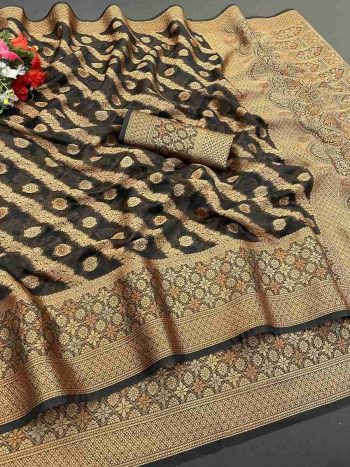 DESIGNER ORGANZA DESIGNER BORDER WORK SAREE WITH UNSTITCHED BLOUSE BLACK