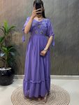 FANCY GEORGETTE HAND WORK ONE PIECE LAVENDER