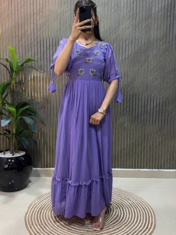 FANCY GEORGETTE HAND WORK ONE PIECE LAVENDER
