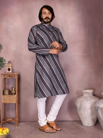 LATEST COTTON SEQUENCE WORK AND PRINTED MEN'S KURTA PAYJAMA BLACK
