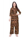 MODERN CREPE PRINTED WORK TOP BOTTOM SET BROWN