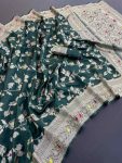 NEW ARRIVAL BANARASI SILK FLOWERS AND MINA WITH ZARI WEAVING BORDER WORK SAREE WITH UNSTITCHED BLOUSE GREEN