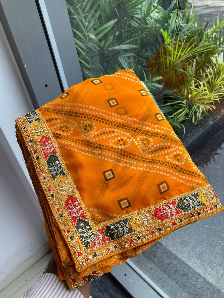 4NEW ARRIVAL GEORGETTE DIGITAL PRINT WITH EMBROIDERY WORK BORDER WORK SAREE WITH UNSTITCHED BLOUSE FESTIVE WEAR WHOLESALE PRICE ETHNIC GARMENT (18)