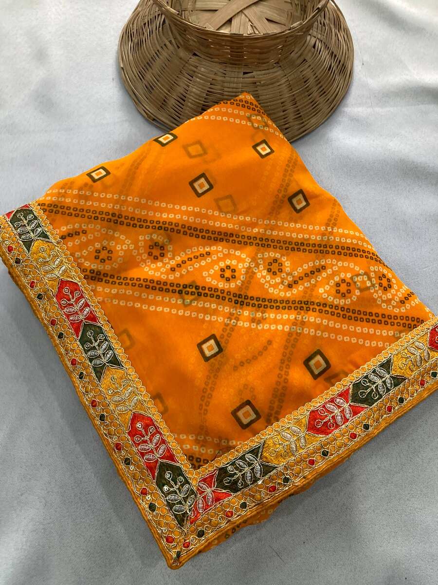 4NEW ARRIVAL GEORGETTE DIGITAL PRINT WITH EMBROIDERY WORK BORDER WORK SAREE WITH UNSTITCHED BLOUSE FESTIVE WEAR WHOLESALE PRICE ETHNIC GARMENT (19)