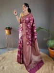 NEW ARRIVAL LINEN SLUB WEAVING WORK SAREE WITH UNSTITCHED BLOUSE WINE