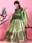 ATTRACTIVE JACQUARD WEAVING DESIGN WORK LEHENGA CHOLI WITH DUPATTA GREEN