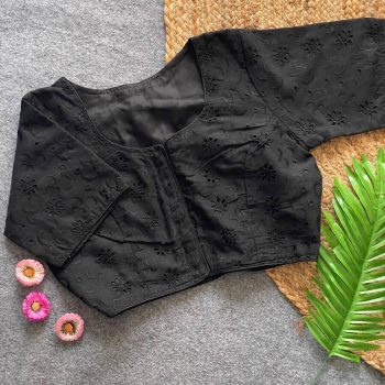 DESIGNER COTTON HAKOBA THREAD WORK STITCHED BLOUSE BLACK