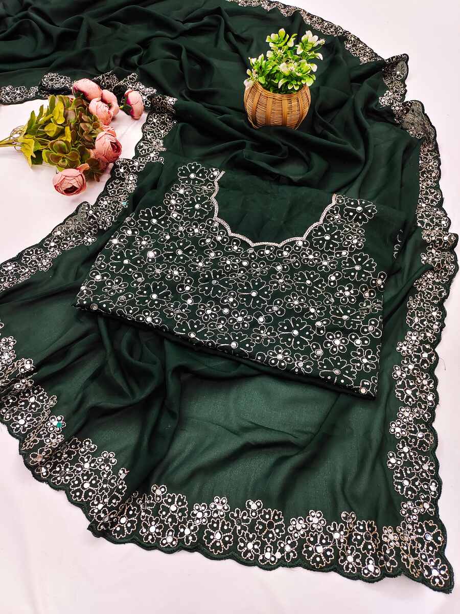 5DESIGNER GEORGETTE SILK EMBROIDERY AND REAL MIRROR AND DIAMOND HAND WORK SAREE WITH UNSTITCHED BLOUSE PARTY WEAR WHOLESALE PRICE ETHNIC GARMENT (16)
