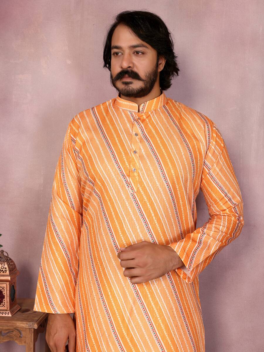 5LATEST COTTON SEQUENCE WORK AND PRINTED MEN'S KURTA PAYJAMA PARTY WEAR WHOLESALE PRICE ETHNIC GARMENT (49)