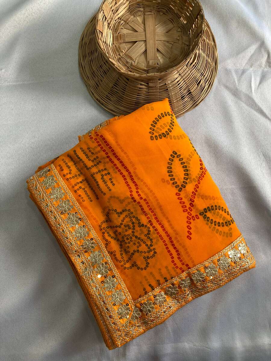 5LATEST GEORGETTE RAJWADI BANDHEJ PRINT WITH EMBROIDERY WORK SAREE WITH UNSTITCHED BLOUSE FUNCTIONAL WEAR WHOLESALE PRICE ETHNIC GARMENT (4)