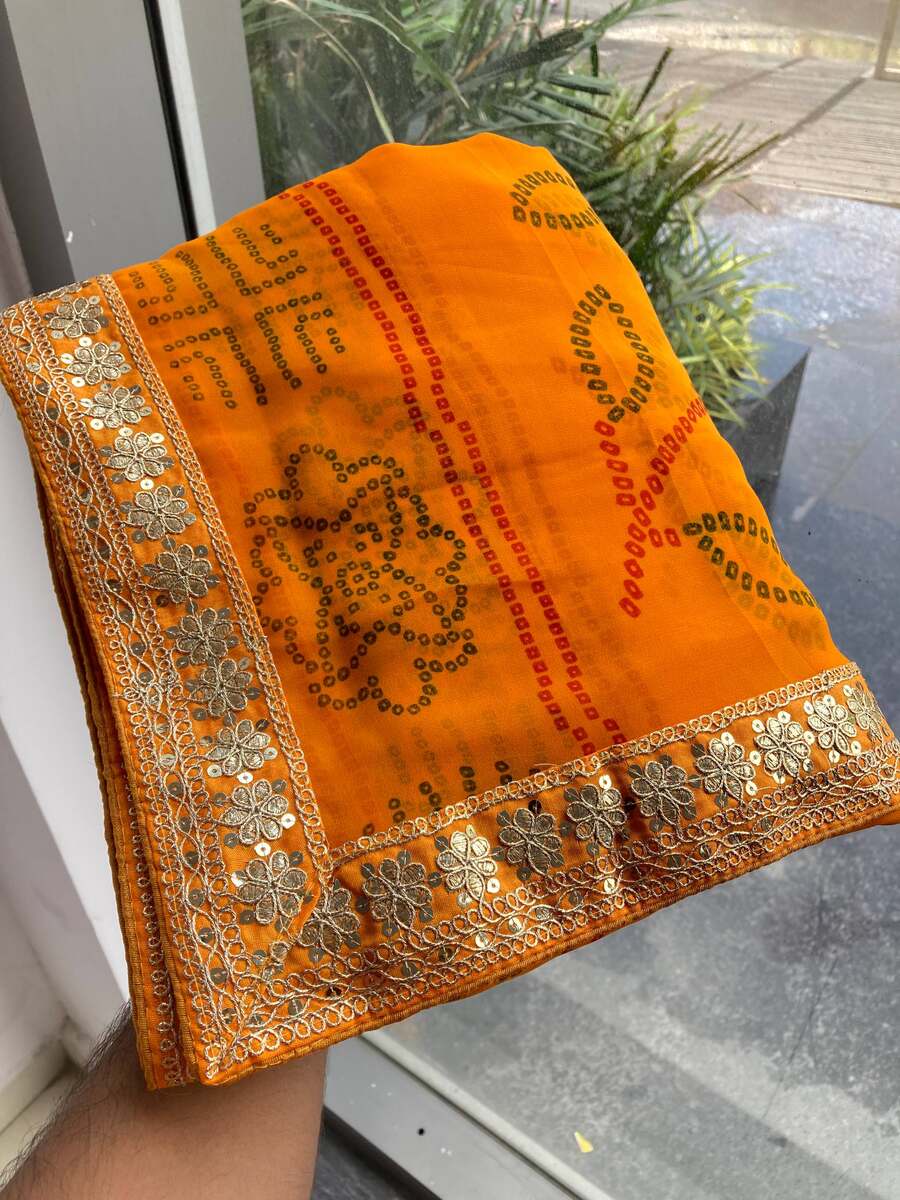 5LATEST GEORGETTE RAJWADI BANDHEJ PRINT WITH EMBROIDERY WORK SAREE WITH UNSTITCHED BLOUSE FUNCTIONAL WEAR WHOLESALE PRICE ETHNIC GARMENT (5)