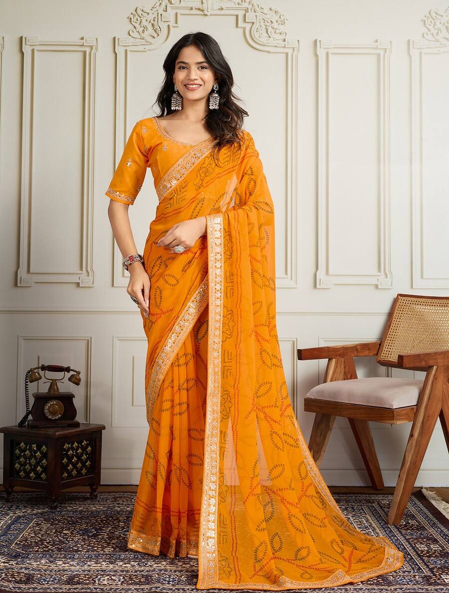 5LATEST GEORGETTE RAJWADI BANDHEJ PRINT WITH EMBROIDERY WORK SAREE WITH UNSTITCHED BLOUSE FUNCTIONAL WEAR WHOLESALE PRICE ETHNIC GARMENT (7)