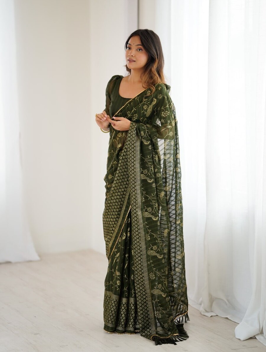 5MODERN GEORGETTE PATTA FOIL WITH LACE & ZALAR WORK SAREE WITH UNSTITCHED BLOUSE FESTIVAL WEAR WHOLESALE PRICE ETHNIC GARMENT (14)