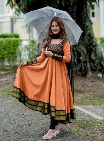 MOST PICKED VICHITRA SILK JACQUARD WORK ANARKALI TOP WITH DUPATTA PEACH